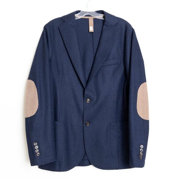 ELEVENTY Sports Jacket Navy Wool Coat Elbow Patch Two Button Blazer US 40 EU 50 - Picture 1 of 15